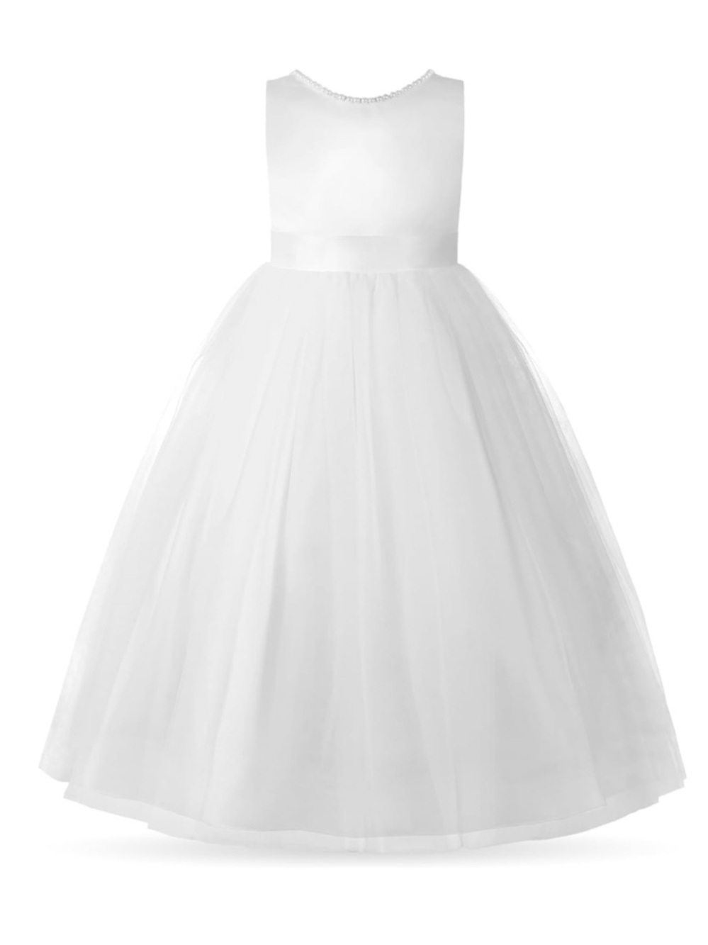 White Tulle Flower Girl Dress with Satin Bodice